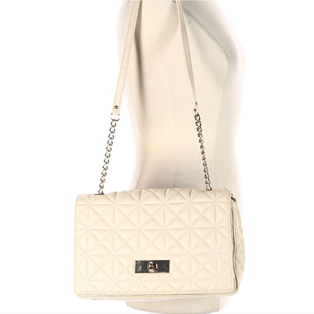 Kade Spade Sedgwick Place Delaney Bag Cream Leather White Flap Turnlock Closure